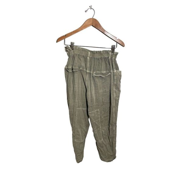 Cyn Jin Slub Cross Hatch Trousers Relaxed Womens Size 2 Stretch Waist Green - Picture 4 of 9